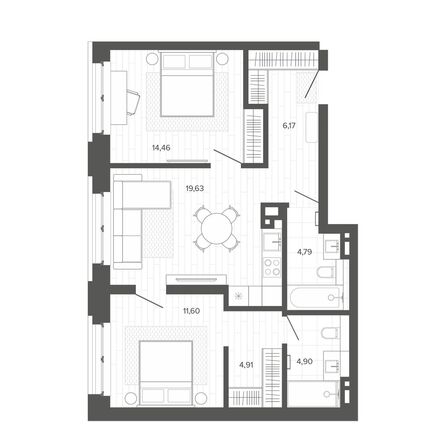 Планировка 3-комн 66,46 м²