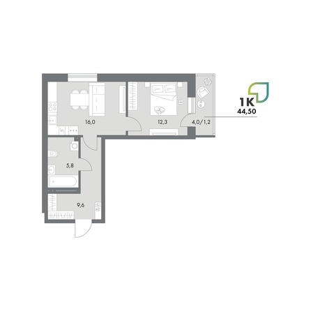 Планировка Студия 44,5, 44,9 м²