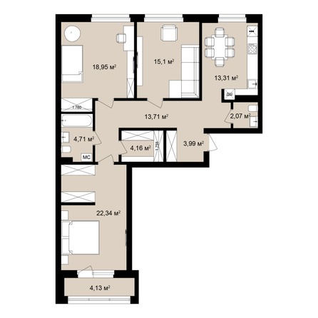 Планировка 3-комн 104,8, 105,1 м²