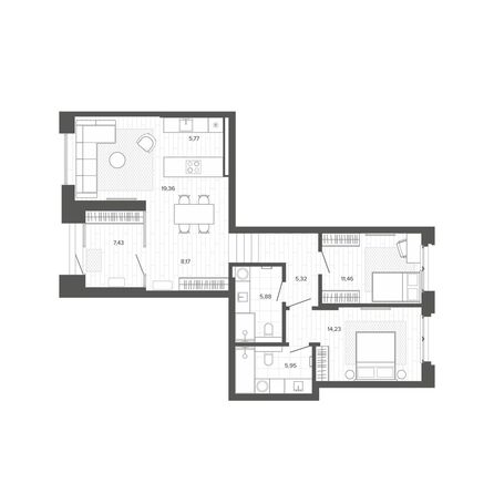 Планировка 3-комн 83,57 м²