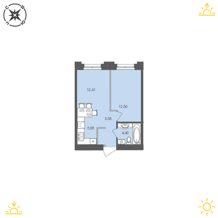 Планировка 1-комн 40,53 м²