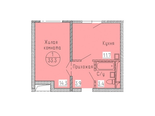 Планировка однокомнатной квартиры 33,3 кв.м
