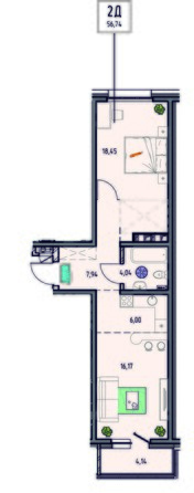 Планировка 2-комн 56,48, 56,74 м²