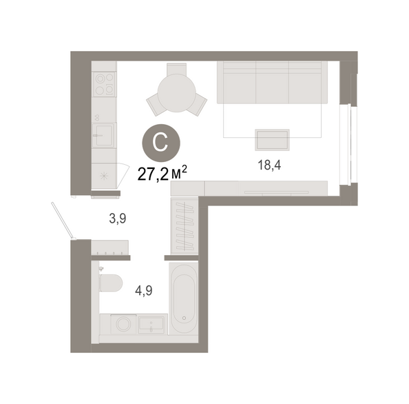 Планировка Студия 27,17 - 27,19 м²