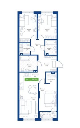 Планировка 4-комн 89,84, 89,89 м²