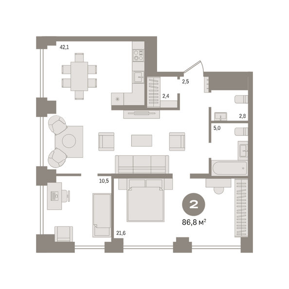 Планировка 2-комн 86,83 - 87,28 м²