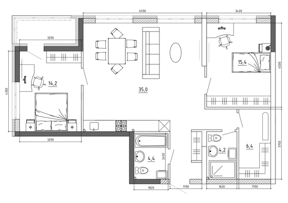 Планировка 4-комн 91,7 м²