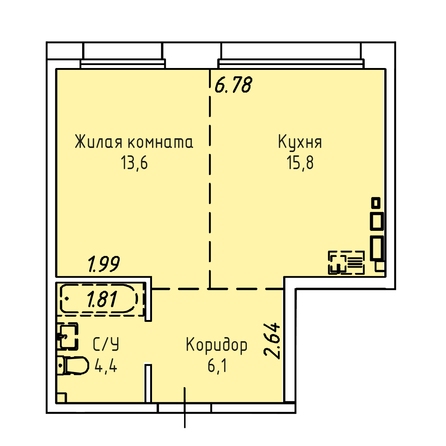 Планировка 1-комн 39,9 м²