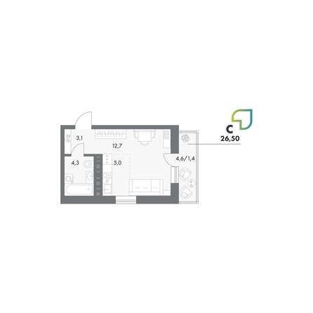 Планировка Студия 26,5, 27,1 м²