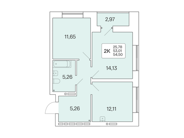 Планировка 2-комн 54,5 м²