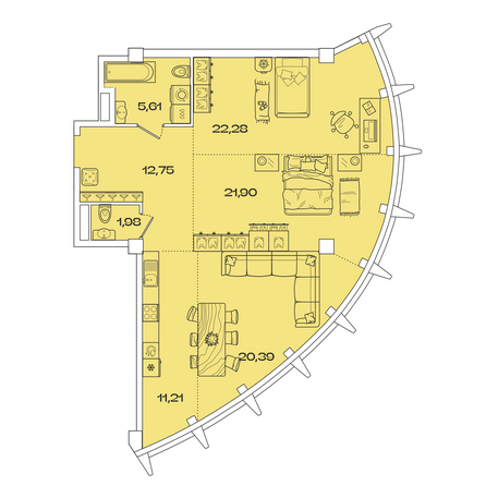 Планировка 3-комн 96,12, 96,89 м²