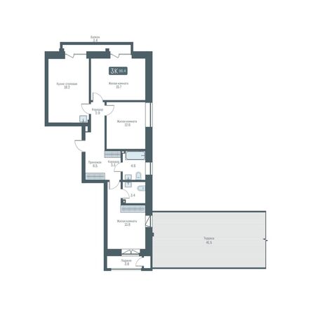 Планировка 3-комн 96,4 м²