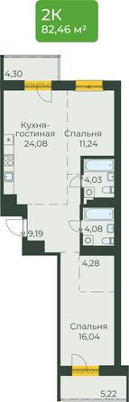 Планировка 2-комн 82,46 м²