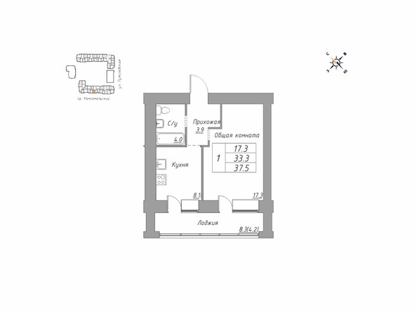 Планировка однокомнатной квартиры 37,5 кв.м