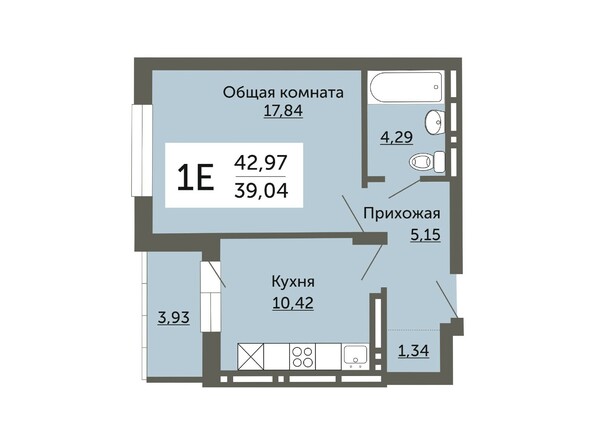 Планировка однокомнатной квартиры 39,04 кв.м
