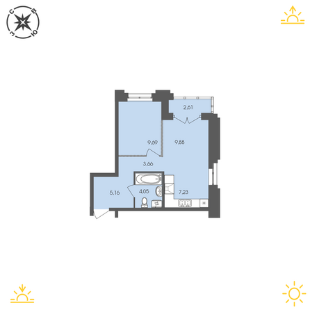 Планировка 1-комн 42,28 м²