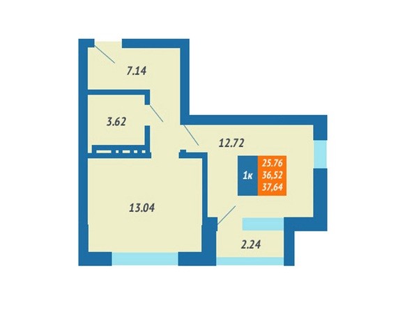 Планировка 1-комнатной квартиры 37,64кв.м