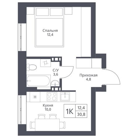 Планировка 1-комн 30,8 м²