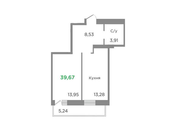 Планировка однокомнатной квартиры 39,67 кв.м