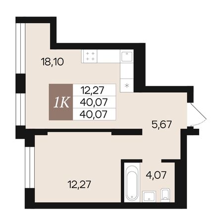 Планировка 1-комн 40,07 м²