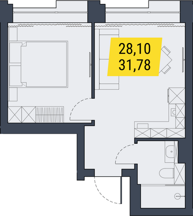 Планировка 1-комн 31,28 - 31,78 м²