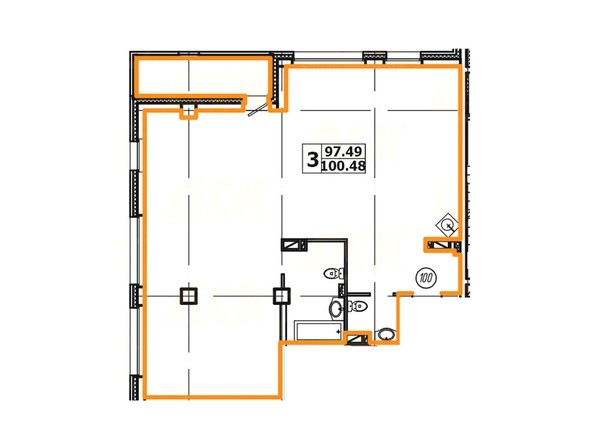 Планировка 3-комнатной квартиры 100,48 кв. м