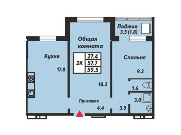 Планировка 2-комнатной квартиры 59,5 кв.м