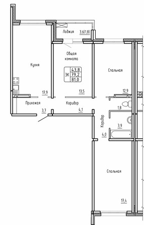 Планировка 3-комн 81 м²