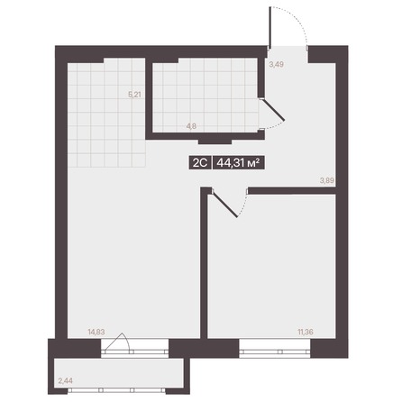 Планировка 2-комн 44,31 м²
