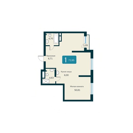 Планировка 2-комн 72,85 м²