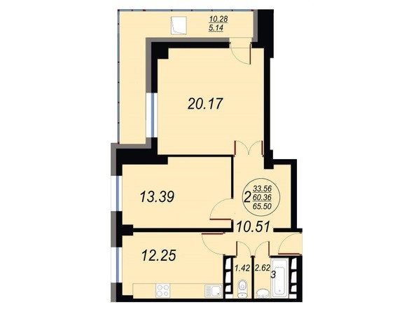 Планировка двухкомнатной квартиры 65,5 кв.м