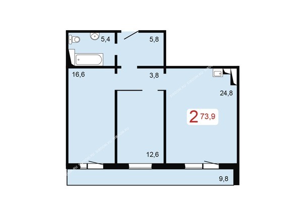 Планировка двухкомнатной квартиры 73,9 кв.м