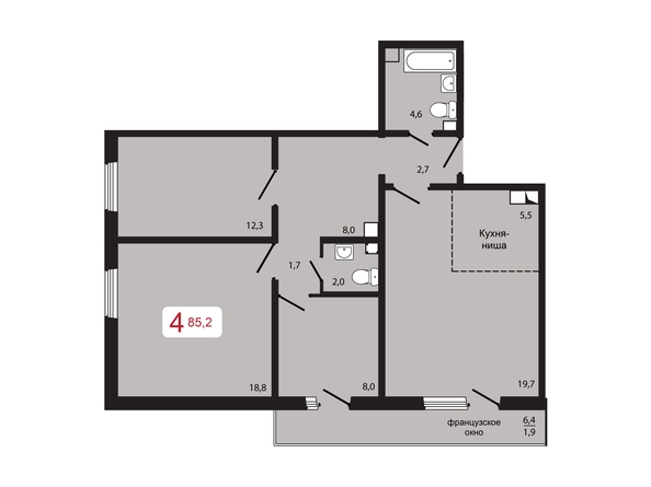 Планировка 4-комн 85,2 м²