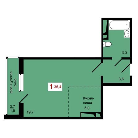 Планировка 1-комн 35,4 м²