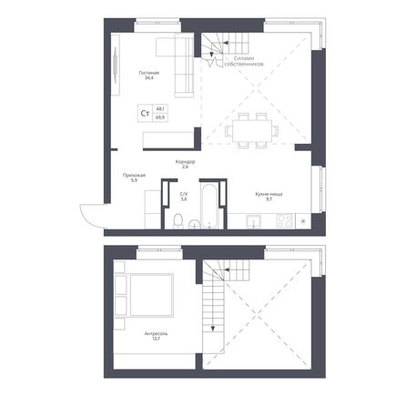 Планировка Студия 69,9 м²