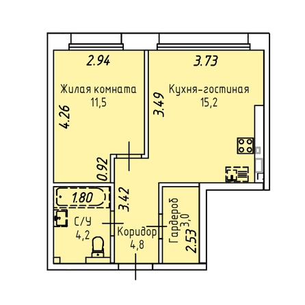 Планировка 1-комн 38,7 м²