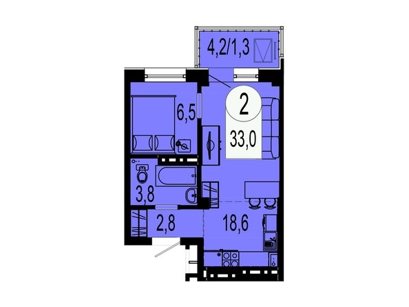 Планировка двухкомнатной квартиры 33,0 кв.м