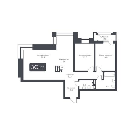 Планировка 3-комн 87,2 - 87,8 м²