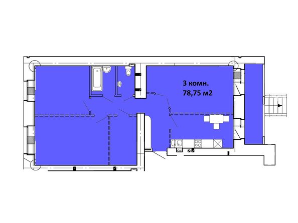 Типовая планировка 3-комнатной квартиры 78,75 кв.м