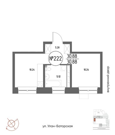 Планировка 1-комн 30,88 м²