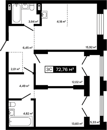 Планировка 2-комн 67,43 м²