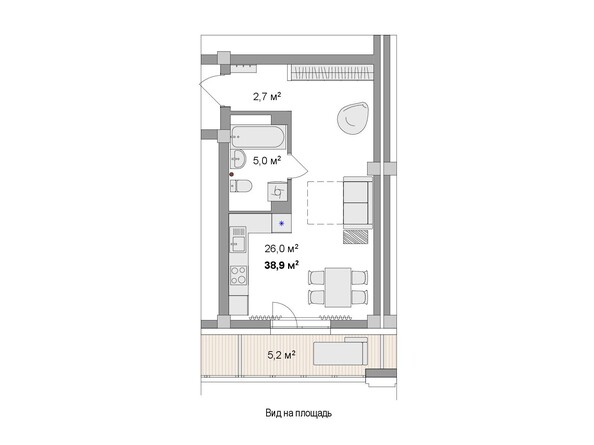 Планировка Студия 38,42 м²