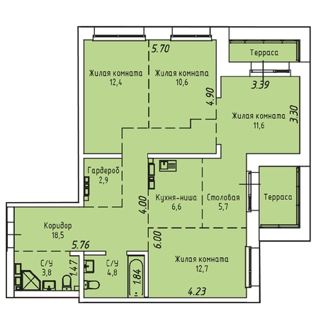 Планировка 4-комн 96,2 м²