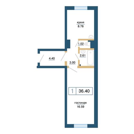 Планировка 1-комн 36,4 м²