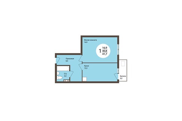 Планировка 1-комнатной квартиры 41,7 кв.м