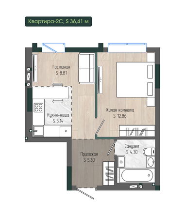 Планировка 2-комн 36,41 м²