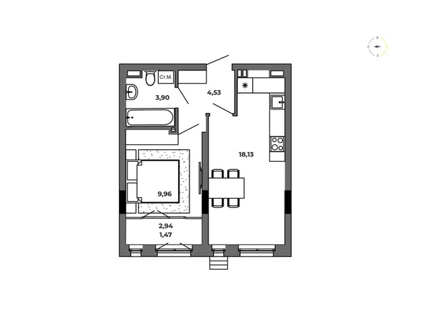 Планировка 1-комн 38 м²