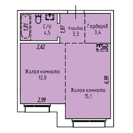 Планировка 1-комн 37, 38,3 м²