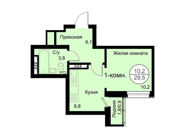 Планировка 1-комнатной квартиры 29,5 кв.м