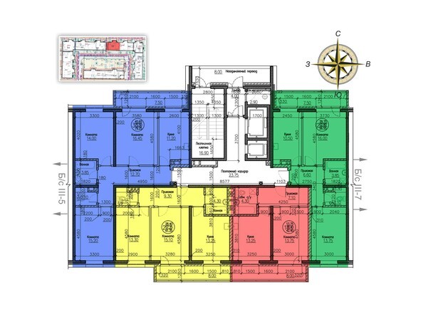Блок-секция 6. Планировка типового этажа